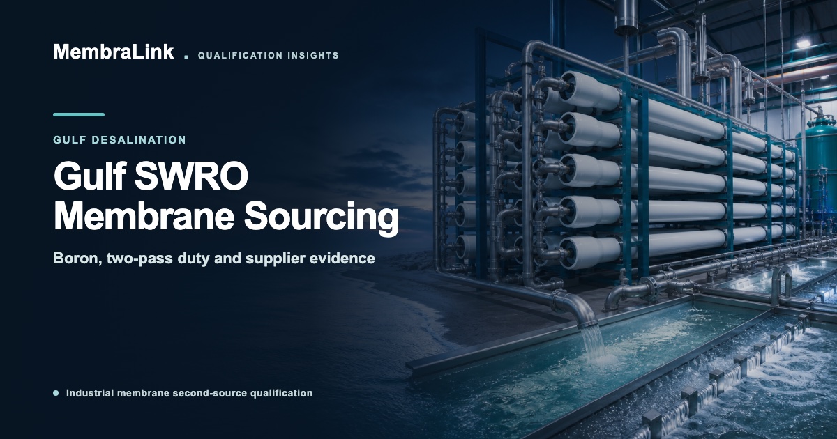 Conceptual Gulf seawater reverse-osmosis plant with pressure-vessel trains beside the coast
