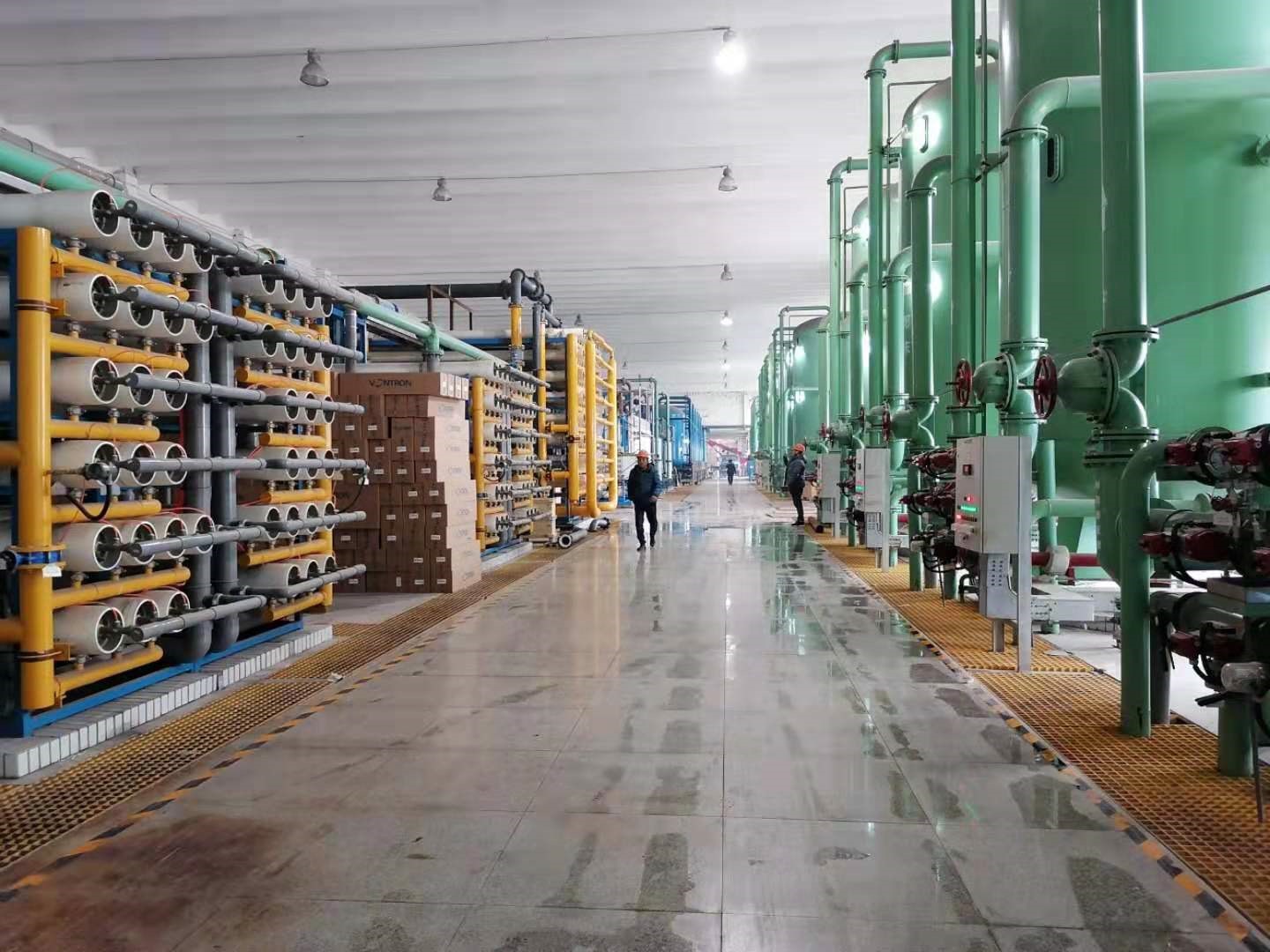 Industrial reverse osmosis system inside a treatment facility
